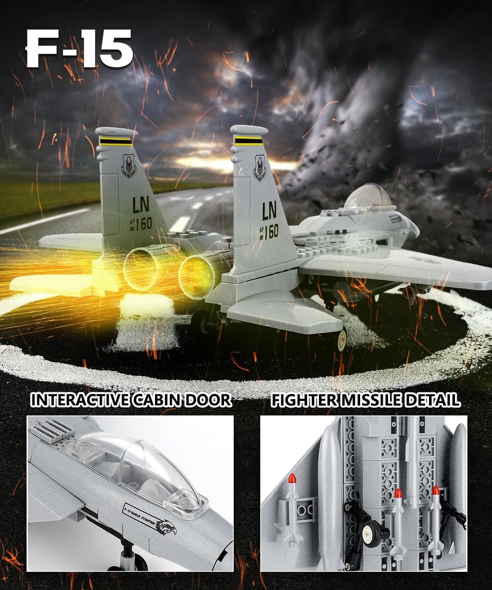 F15 Fighter Military Army Airplane Building Set- Compatible with Lego Planes and Jets, Gifts of Construction for Military Adults Enthusiasts (223 Pcs)