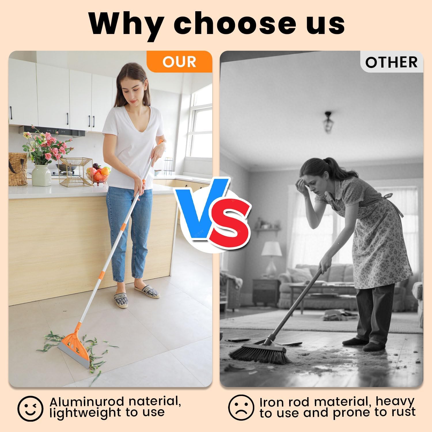 Multifunction Magic Rubber Air Broom, Replaceable Silicone Floor Squeegee, Sweeper and Scrape 2 in 1 Household Cleaning Squeegee Broom for Floor, Bathroom, Kitchens, Tile, Glass (Orange)
