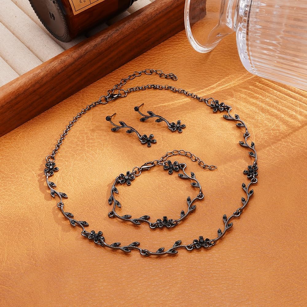 Hapibuy Crystal Necklace Earrings Bracelet Bridal Wedding Jewelry Set Rhinestone Choker Necklace For Brides Bridesmaid image 5