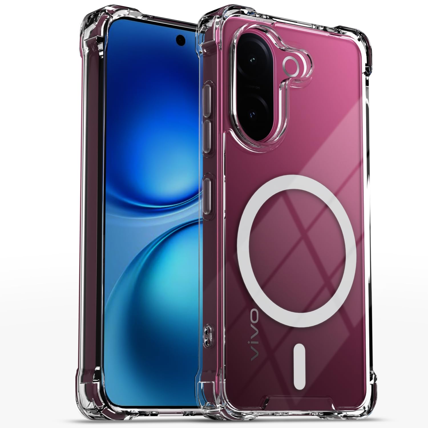 Pikkme Back Cover for Vivo V60e 5G / Vivo V60 5G Mag-Safe Shockproof PC + TPU | Protective Case Magnetic Support | Bumper Case (Transparent Mag-Safe)-image-49