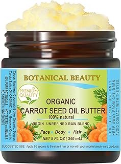 Botanical Beauty CARROT SEED OIL BUTTER Pure Natural Virgin Unrefined RAW 8 Fl. Oz.- 240 ml for FACE, SKIN, BODY, DAMAGED HAIR, NAILS. Rich in Beta Carotene, Vitamin E