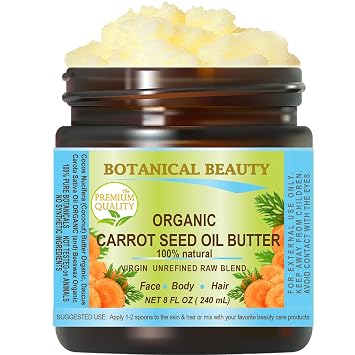 Botanical Beauty CARROT SEED OIL BUTTER Pure Natural Virgin Unrefined RAW 8 Fl. Oz.- 240 ml for FACE, SKIN, BODY, DAMAGED HAIR, NAILS. Rich in Beta Carotene, Vitamin E
