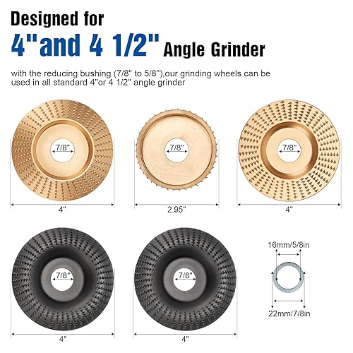 Miniatura 2 de TOOVEM - Juego de discos de tallado de madera, amoladora universal para amoladora angular de 4 o 4 12 pulgadas con eje de 58 pulgadas, disco de