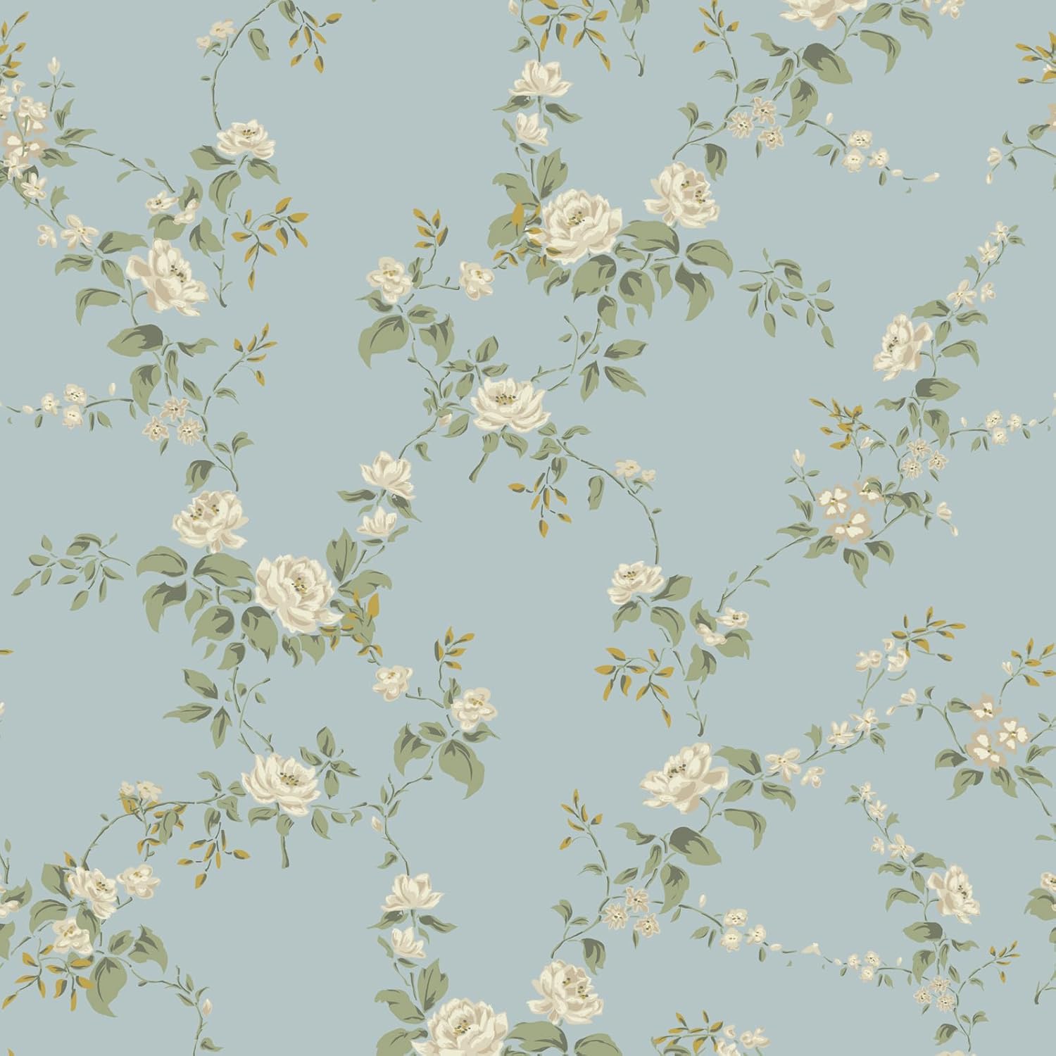 Vintage Floral Peel and Stick Wallpaper, Country Retro Floral Wallpaper Blue Farmhouse Removable Self Adhesive Wall Paper Flower Contact Paper 17.3" x 196.8" for Living Room Bedroom Bathroom