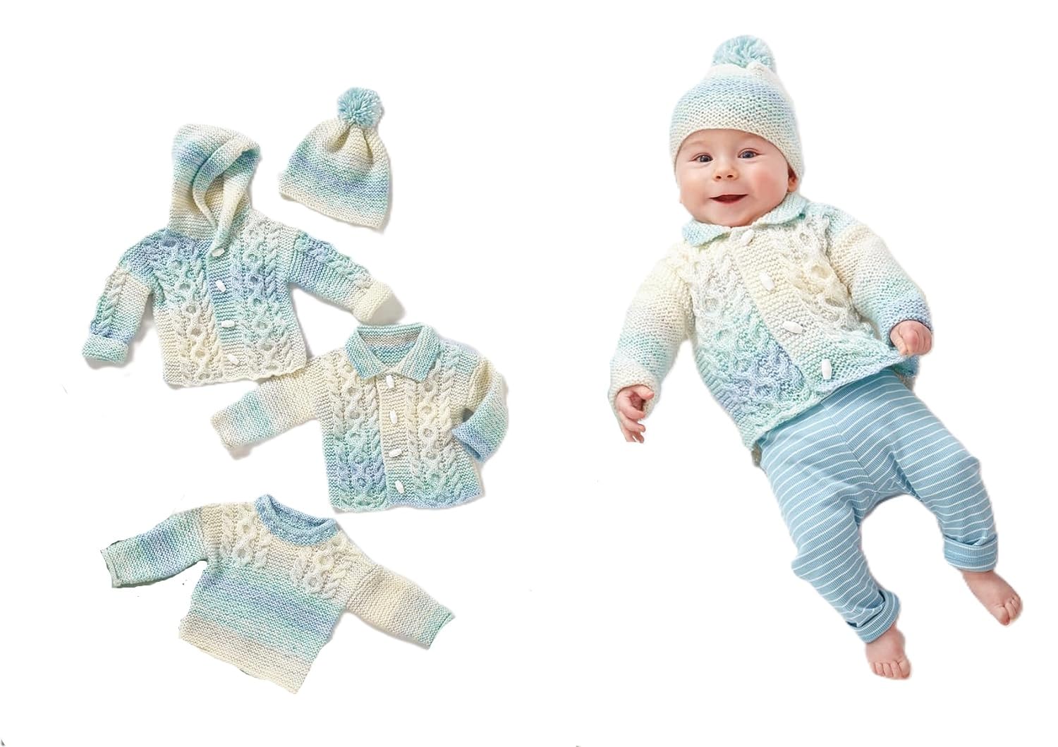 Knitting Pattern Baby Jacket Jumper Cardigan Hat King Cole Double Knit 6033