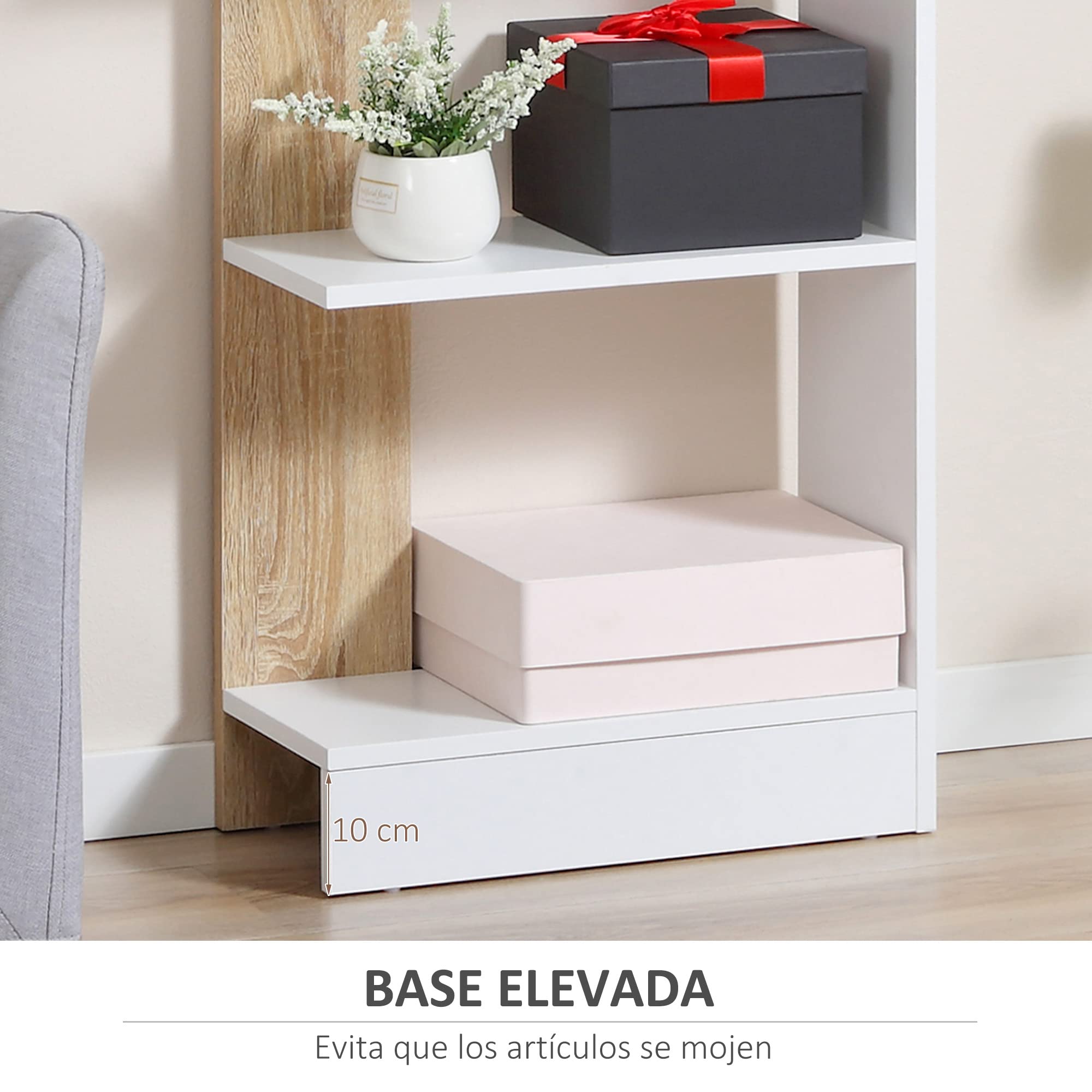 HOMCOM Estantería de Almacenaje 5 Estantes 45x21x170 cm Blanco Roble | Librería Multiusos, para Estudio Oficina, Base Elevada, Diseño Elegante
