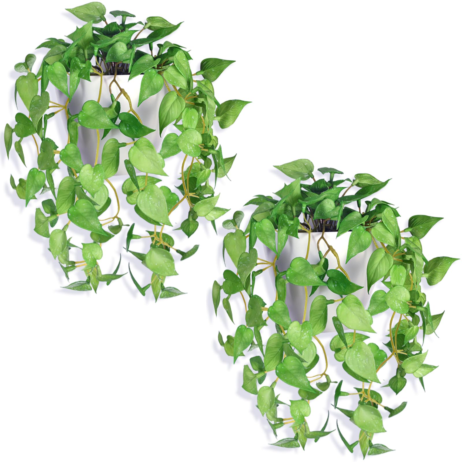 CXZXEEU Artificial Hanging Potted Plants Set of 2, Fake Eucalyptus Vine Plant with Half Pot Planters, Medium Faux Greenery for Wall Home Room Indoor