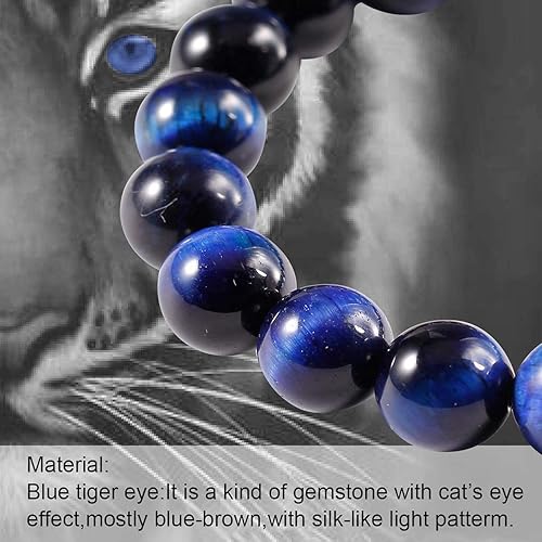 Miniatura 5 de Jewever Pulsera elástica de cuentas redondas lisas de ojo de tigre, unisex (varias piezas)