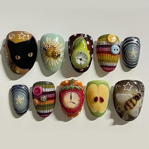 Medium Almond Press on Nails SWEKKE Floral Fake Nails Cute