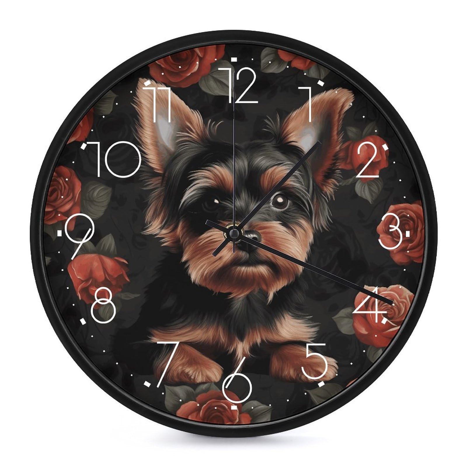 Horloge murale silencieuse Yorkie blanche de 25,4 cm pour salon et bureau