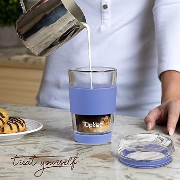 Double Wall Glass Tumbler, 8-Ounce Glass Travel Coffee Mug with Lid
