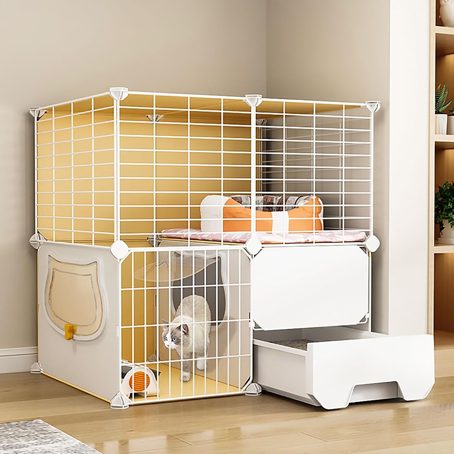 Large Cat Cages Indoor with Litter Box,DIY Cat House Pet Playpen Cat Enclosure Kitten Pen Detachable Metal Wire Kennels Crate,Large Exercise Place,75x39x73cm-b