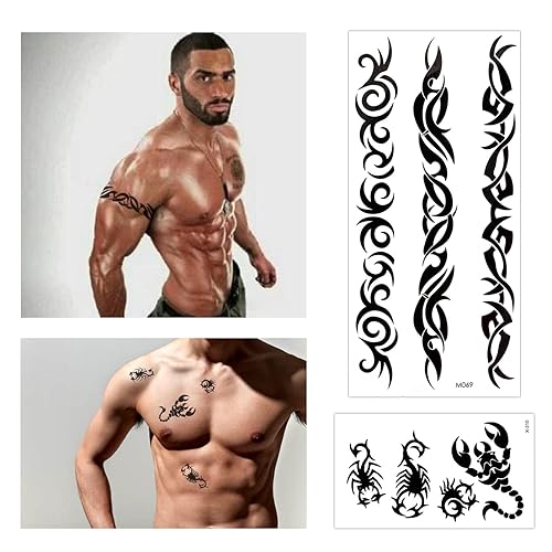 Miniatura 5 de Tatuaje temporal para adultos, niños, mujeres y hombres (18 hojas), calcomanías de tatuaje temporal Konsait Kit de papel de tatuaje falso para