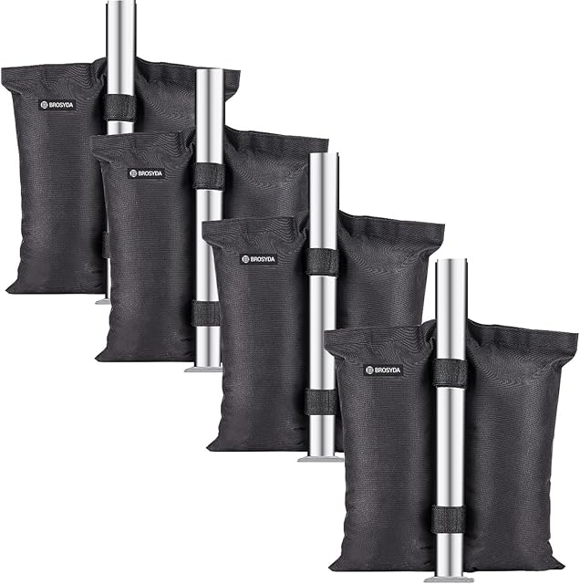 BROSYDA Gazebo Weights, Set of 4, Sandbags for Filling, Industrial Grade 1680D Sandbag Weight, PVC Coating Inside, Sandbag Weights for Any Pop Up Tents Canopy Outdoor (Double Tube)