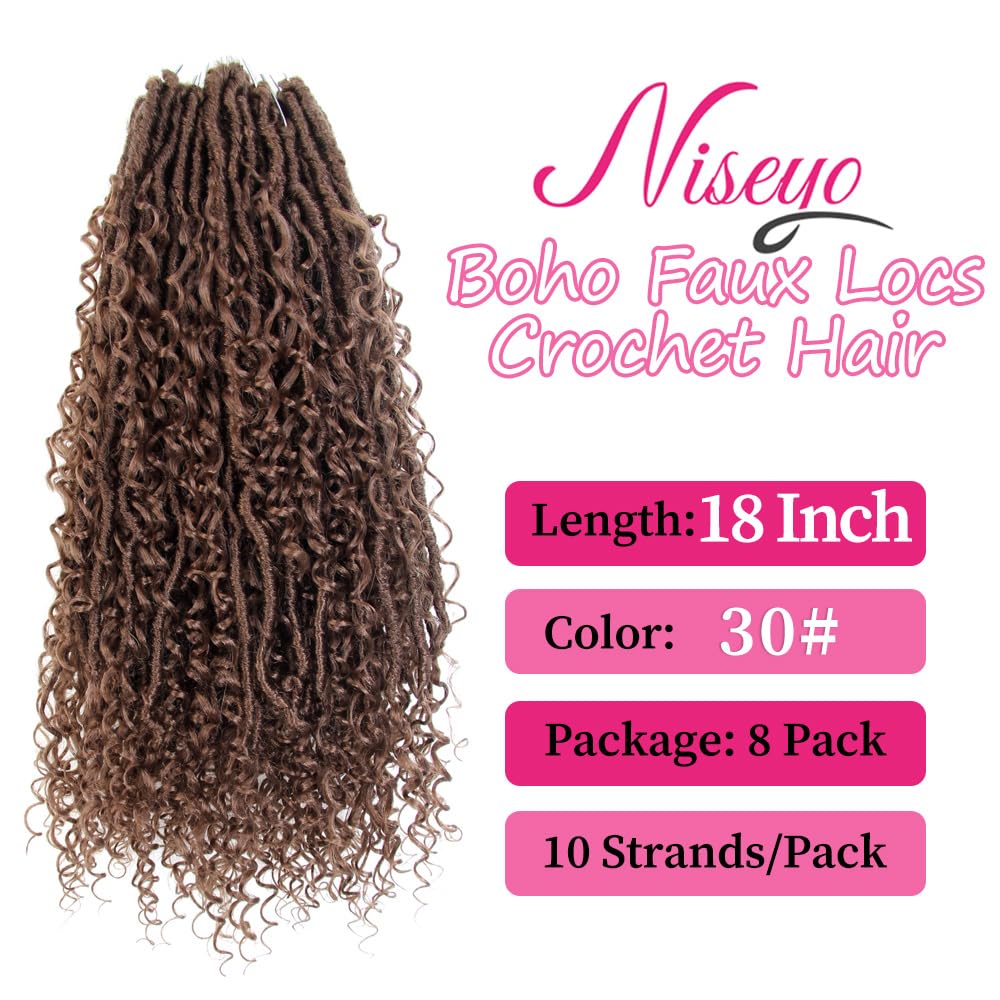 NISEYO Faux Locs with Curly Ends Soft Goddess Locs Crochet Hair 18 Inch 30# image 2