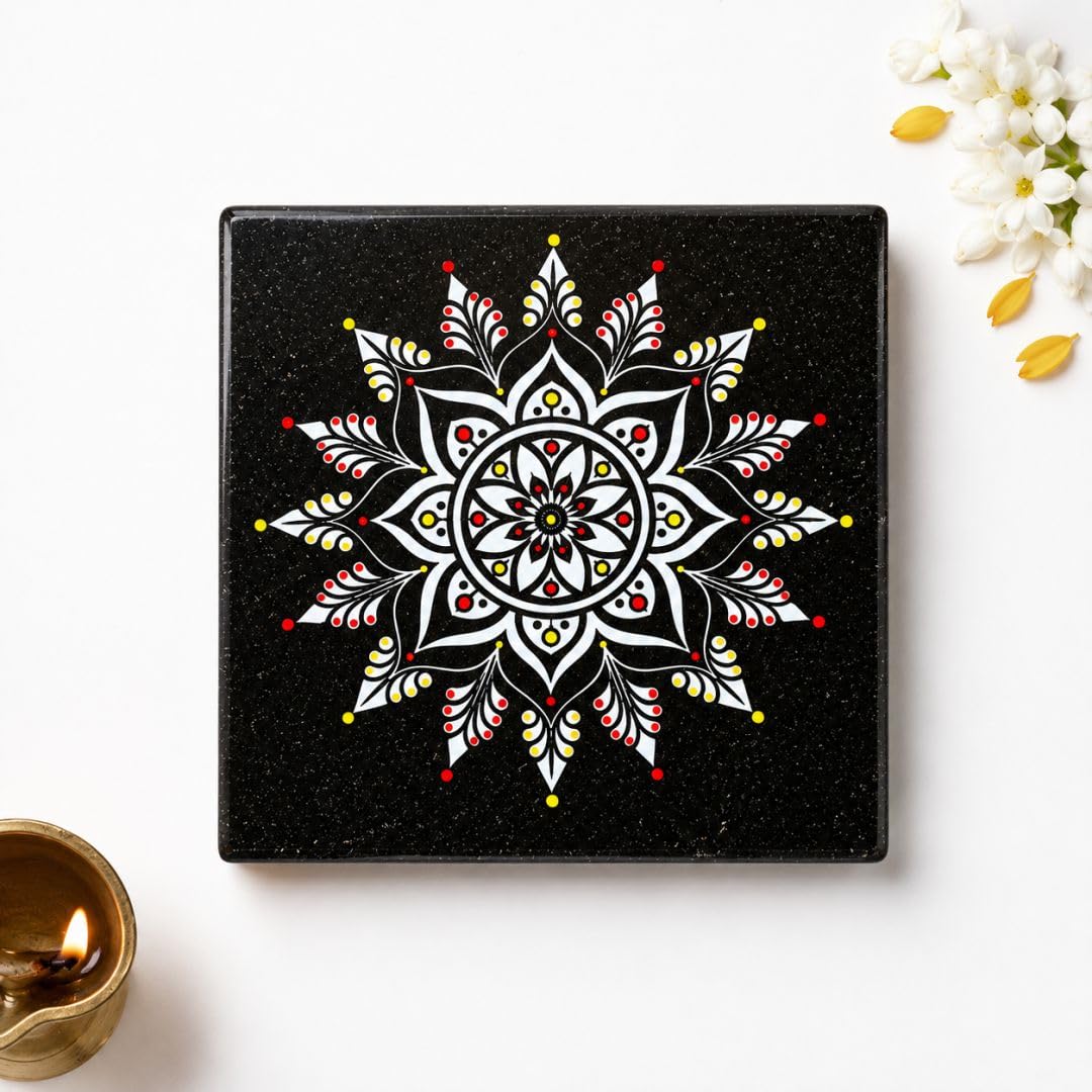 Chitrashila Granite Rangoli Tile - Pulli Kolam Design -12