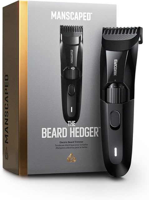Precyzyjny trymer do brody MANSCAPED The Beard Hedger, 20-stopniowe regulowane kółko z ostrzami, ostrze T ze stali nierdzewnej do przycinania włosów na twarzy, wodoodporna maszynka do strzyżenia