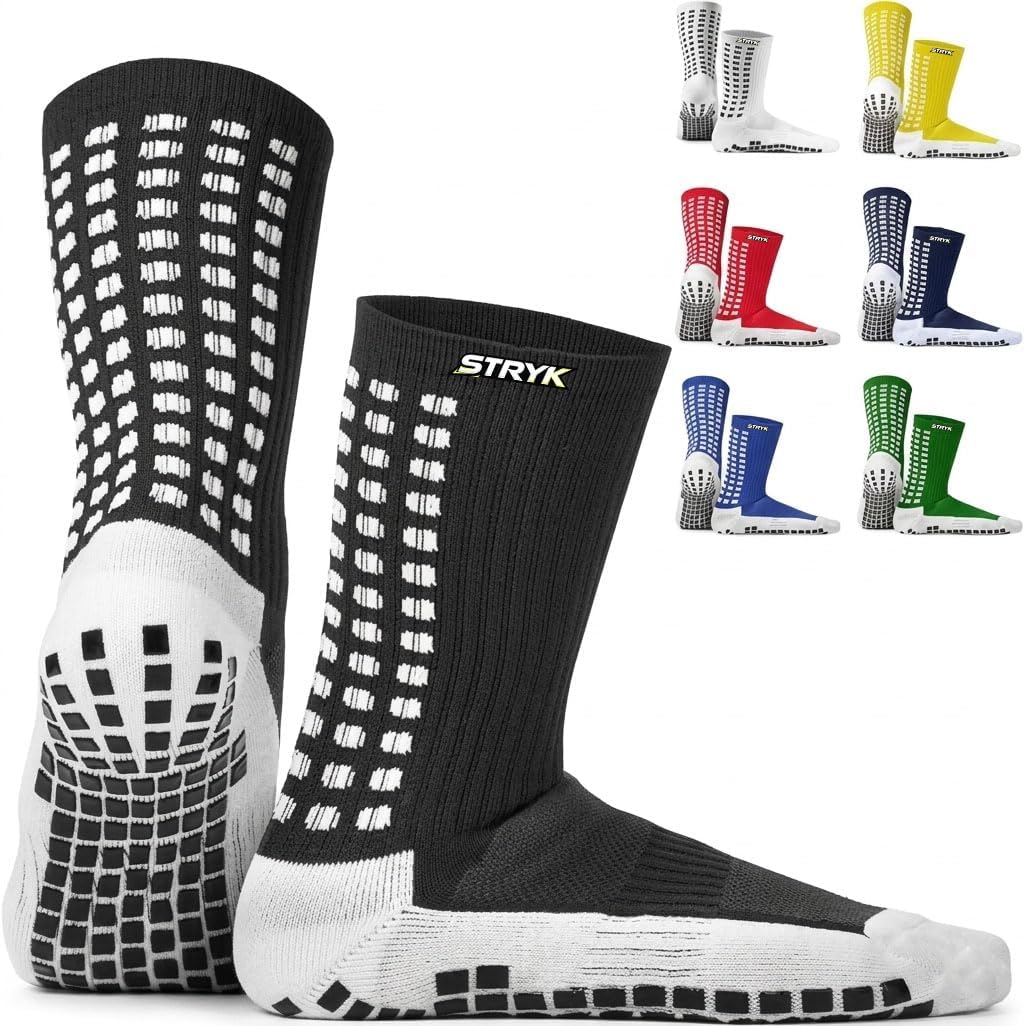 STRYK Grip Socks Soccer, Non Slip Cushioned Athletic Crew Socks for Men & Women, Anti Slip Football Sports Socks