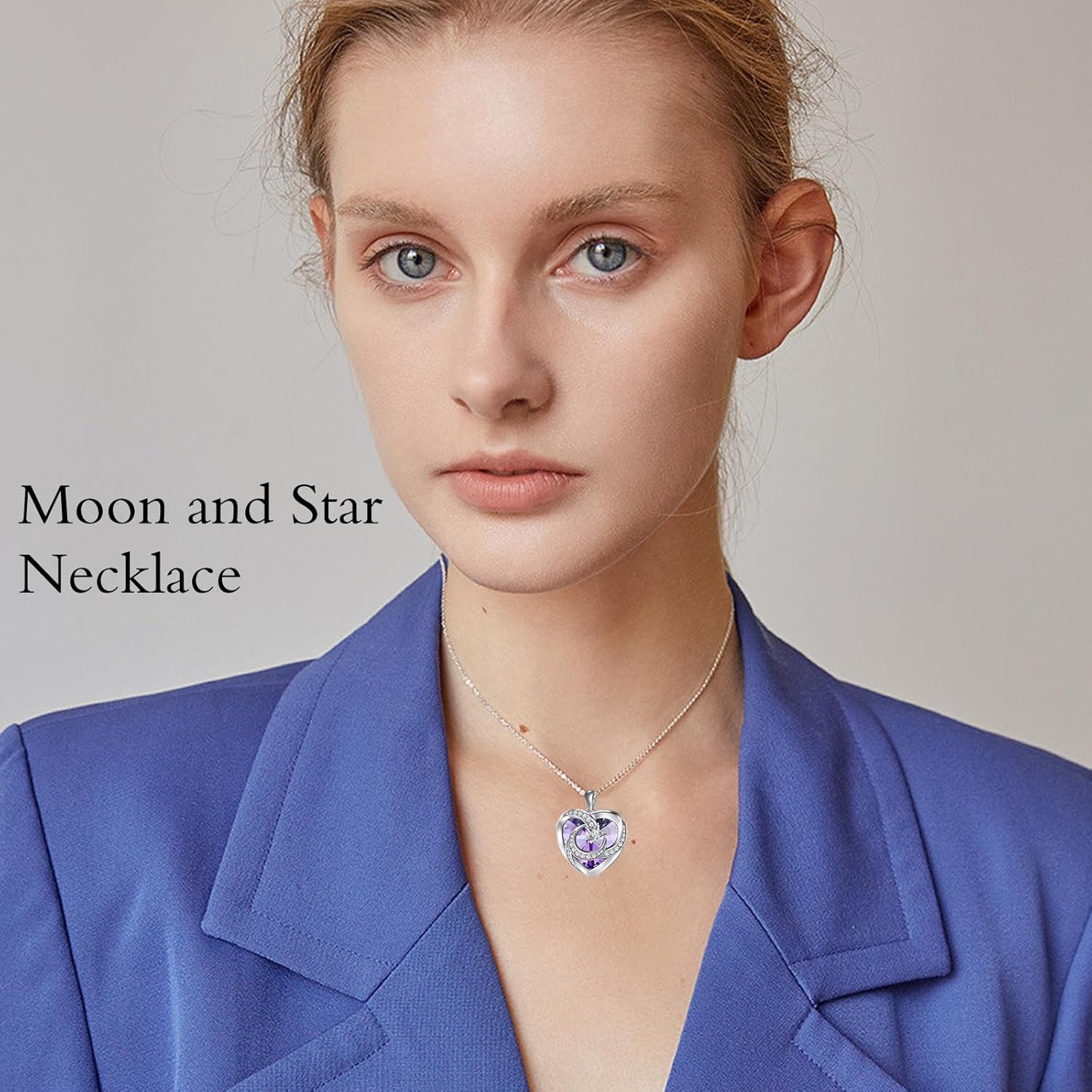 TOUPOP Birthstone Necklace for Women 925 Sterling Silver Moon and Star Necklaces Heart Crystal Jewelry Birthday Valentine's Day Gifts Women Wife Girlfriend - Image 3
