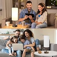 Vista 6 de Lámparas de mesa táctiles de noche para mesita de noche de dormitorio con puertos de carga USB-C USB-A, lámpara de escritorio pequeña regulable de 3