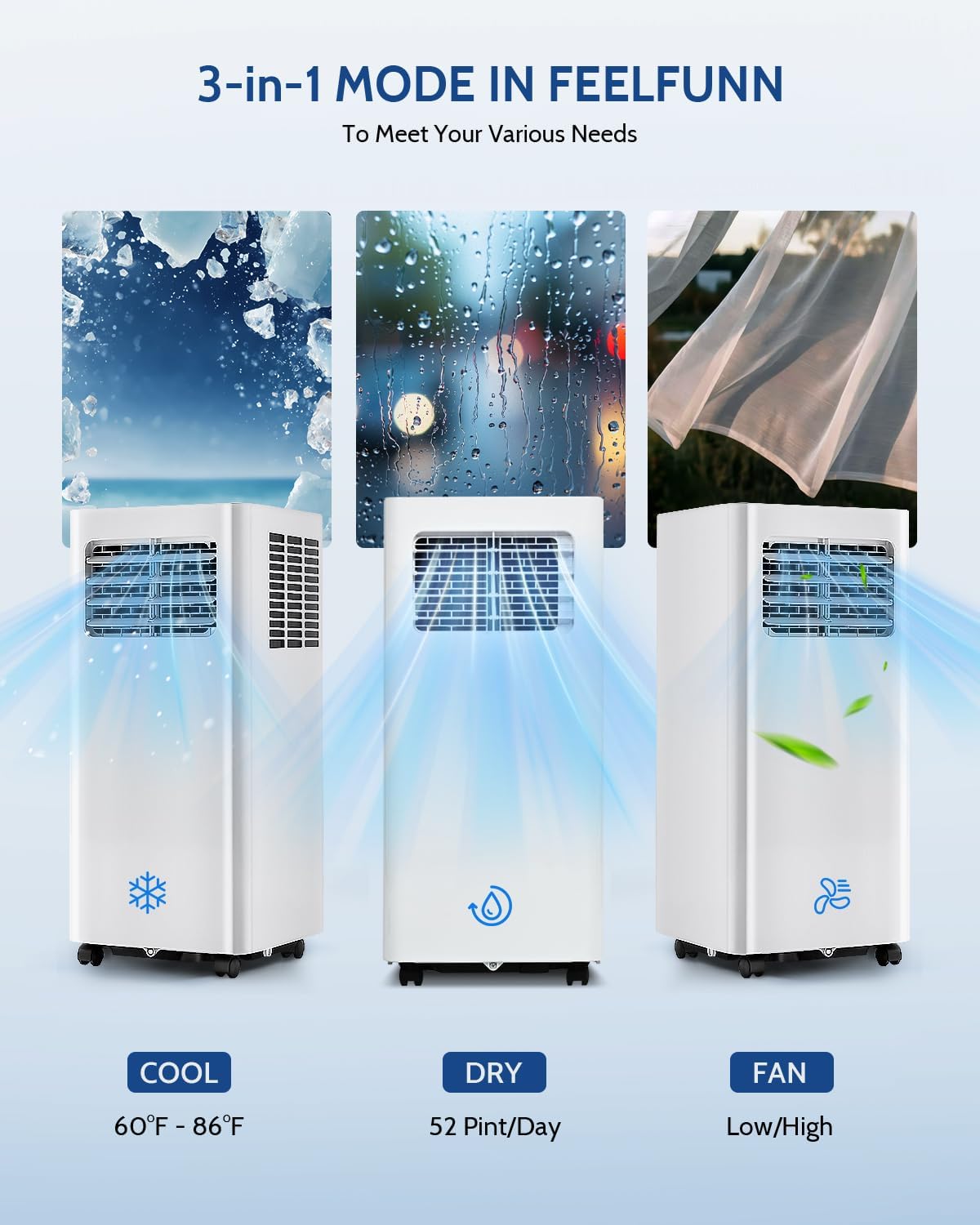 10,000 BTU Portable Air Conditioners - Cools 450 Sq.Ft, 3-in-1 Portable AC with Remote Control/Sleep Mode/24H Timer, AC Unit for Bedroom, Dorms, Apartment, Window Kit Included