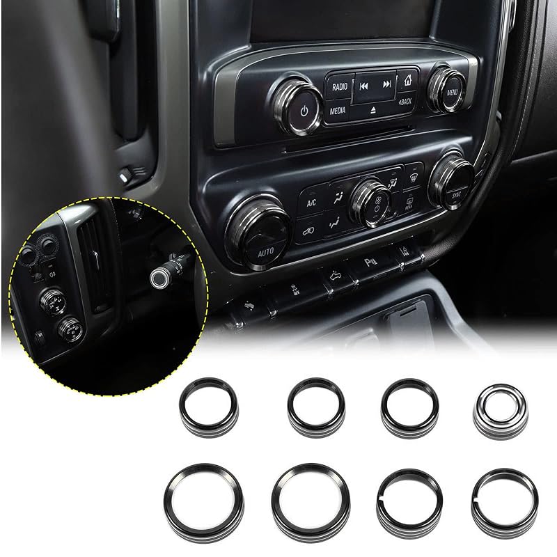 Capa de acabamento para manopla de controle do ar-condicionado JeCar preta para Chevy Silverado e GMC Sierra 2014 a 2018, kit com 8 peças