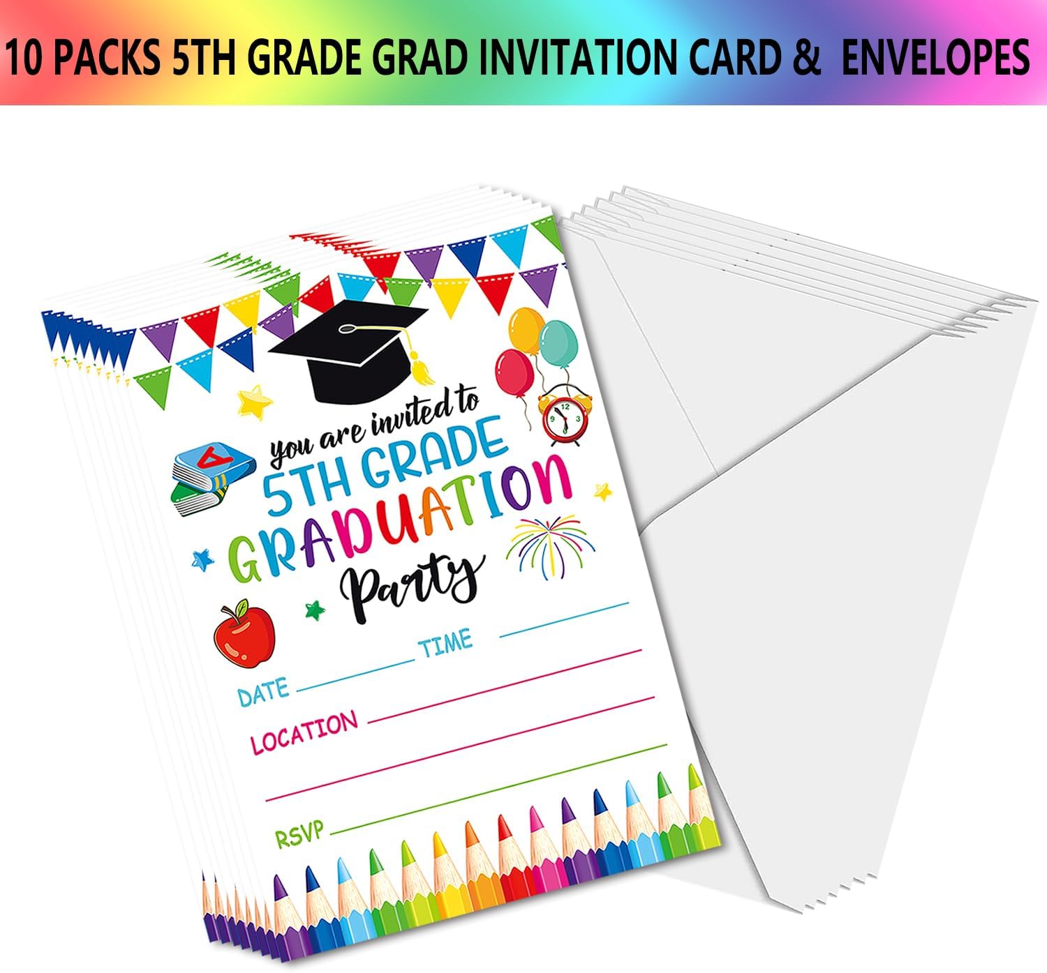 Aisosiks 5TH Grade Graduation Invitations 2026 with Envelope, Elementary Fifth Grade Grad Party Decorations, 5TH Grade Graduation Decorations 2026,10 Packs