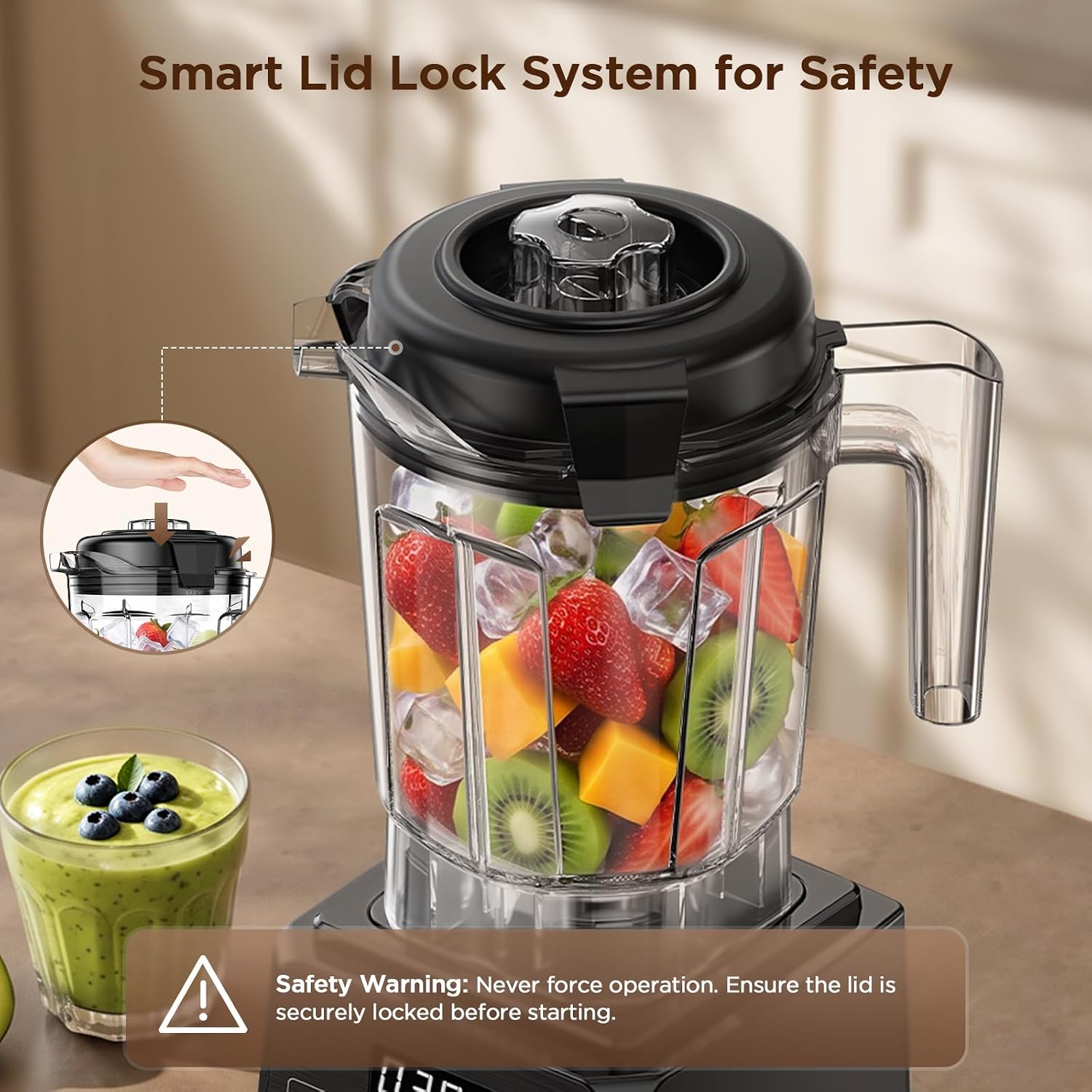 1800W Blender for Smoothies, 70oz Pitcher & 20oz Grinder, 28000 RPM High Speed Countertop Blender for Kitchen for Ice Crushing, Frozen Fruits & Nut Butter, 1-5 Min Timer, Multiple Speeds (Black)