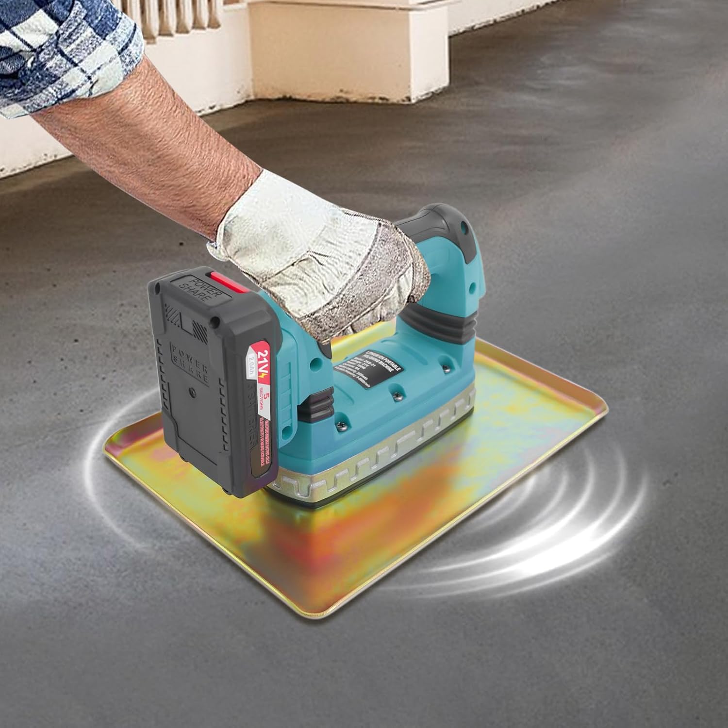 Cordless Concrete Vibrator, Battery-powered Portable Handheld Cement Vibrating Troweling Machine with Display,0-6000 RPM Concrete Flat Plate Vibrator (Blue)