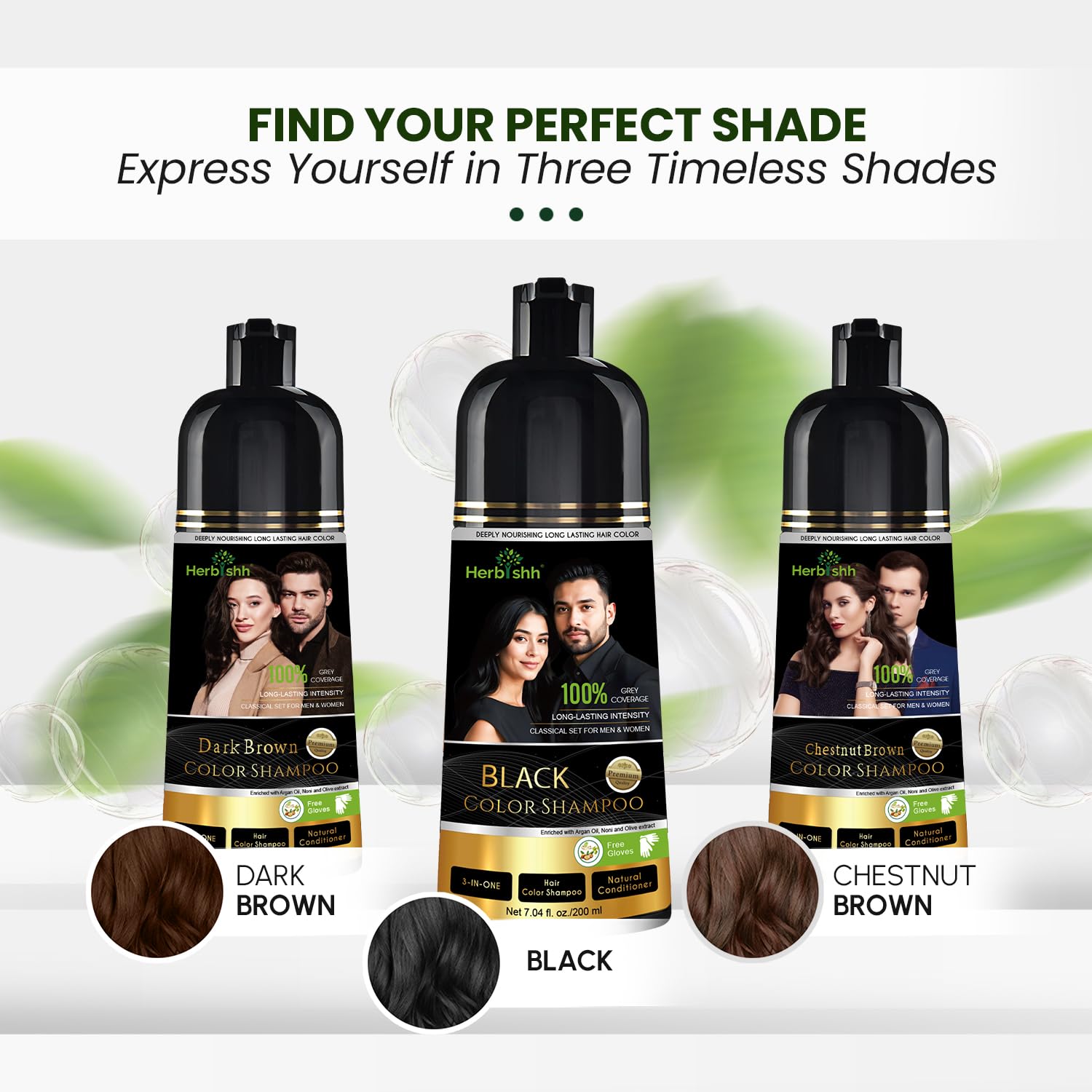 Herbishh Chestnut Brown Shampoo, Hair Dye Shampoo 3 in 1, 100% Grey Coverage, Demi-Permanent Hair Color for Men & Women, Long-lasting Color in 20-25 Mins, Ammonia-free, 200 ml - Image 8