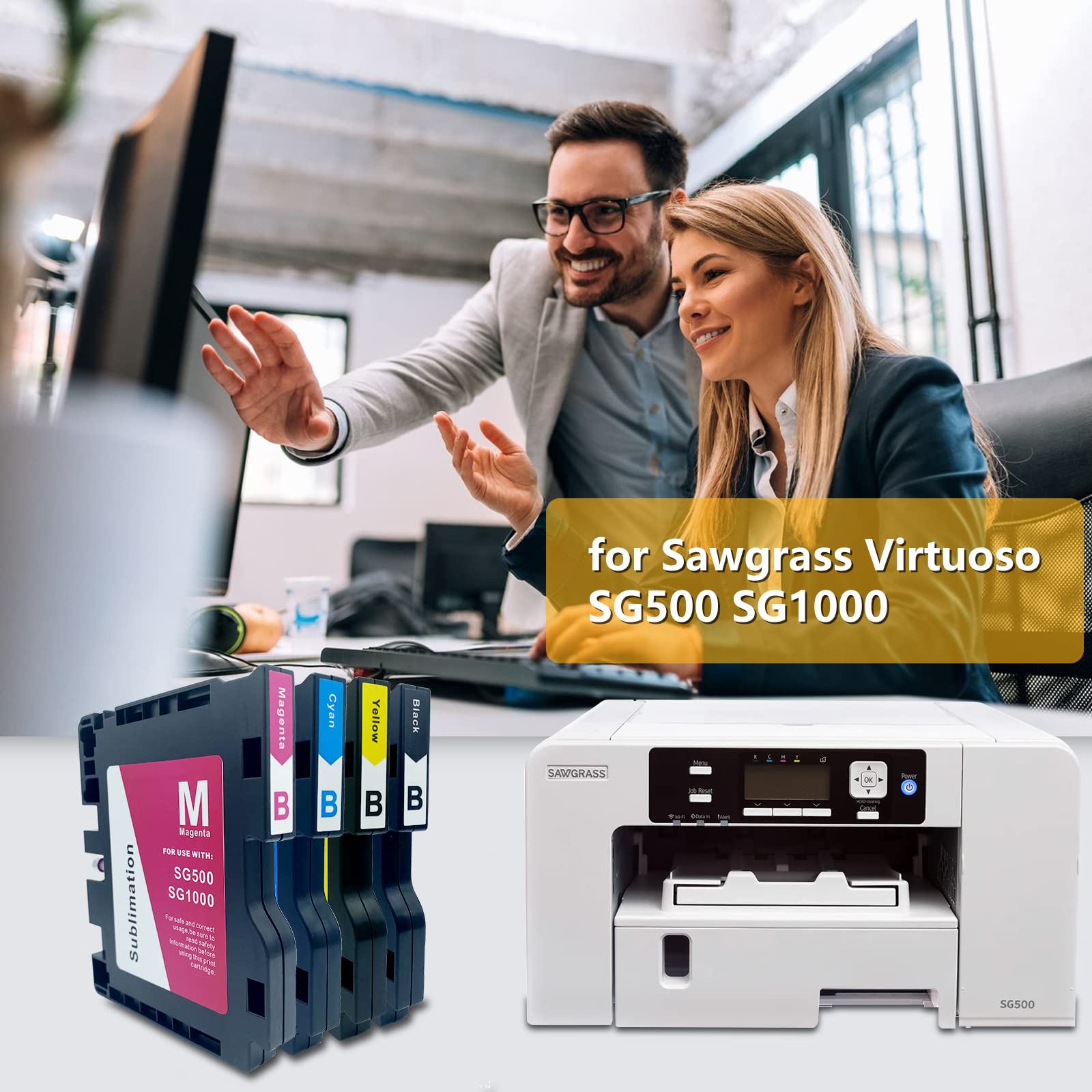 Lot De 4 Cartouches D'encre De Sublimation Compatibles Sawgrass SG500/SG1000 - Noir 60 Ml, CMJ 40 Ml