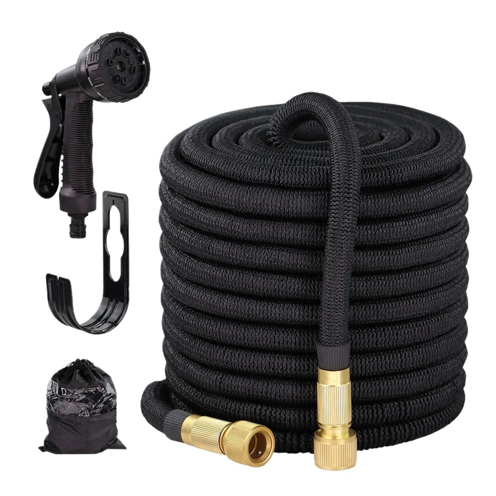Juego de mangueras de jardín extensibles Kit de manguera de agua for jardín negra, pistola rociadora de agua for lavado de autos en el hogar, tuberías de riego flexibles y elásticas(100FT-30M)