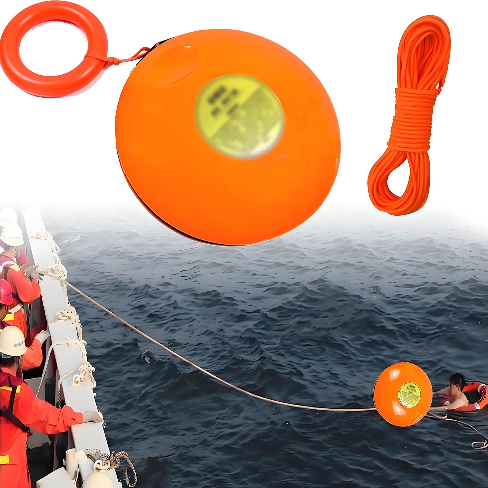Frisbee de rescate acuático con cuerda de 131 pies y anillo de mano de goma, equipo de seguridad de ahogamiento lanzable para piscina, lago, barco, emergencia en la playa