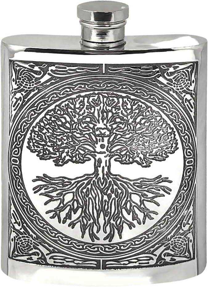 English Pewter Company Celtic Design Tree Of Life 6oz Pewter Hip Flask [CEL601]