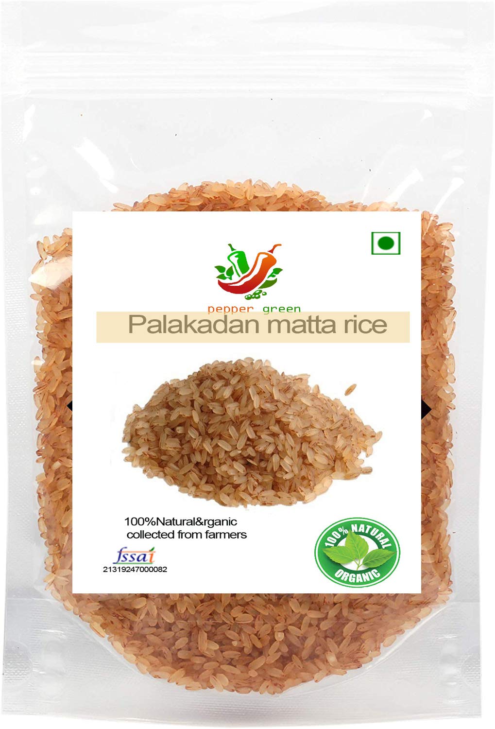 Pepper Green Natural Kerala Organic Brown Palakkadan Matta Red Rice (1 kg) (B07XHJQY2D) Amazon Price History, Amazon Price Tracker
