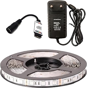 AmberLED 5 Metre RGB  erit LED Seti - Bluetooth Uygulama Kontroll  - M zi e Duyarl  5050 3  ipli Tak  al t r - Adapt r Dahil -   Mekan Silikonsuz Ayd nlatma [Enerji S n f  F]