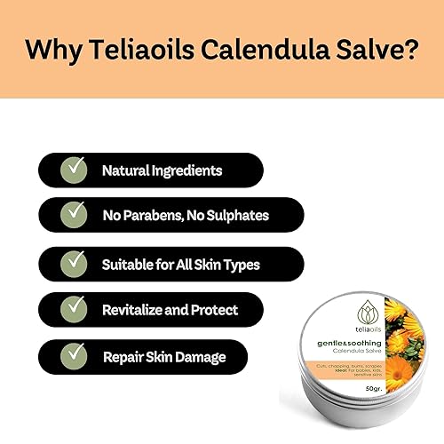 Miniatura 3 de Teliaoils Crema de caléndula (caléndula) para piel de bebé y uso facial. Crema de hierbas calmante para erupciones, piel irritada, piel seca y piel
