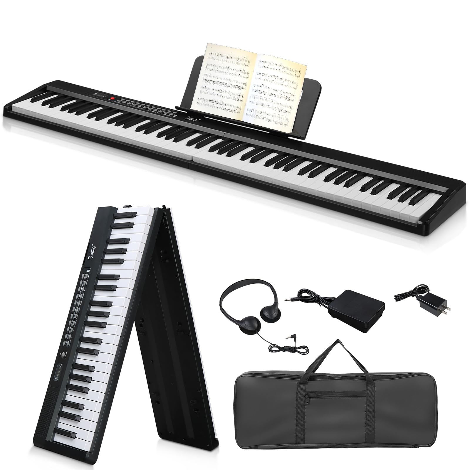Piano Keyboard with 88 Keys,Foldable Semi-Weighted Keyboard with Pedal,Carry Bag,MIDI,Bluetooth,Headphone,Split Function, Portable Digital Piano for Beginner Kids Adults