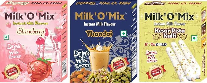 Strawberry ,Thandai And Kesar Pista Kulfi Instant Milk Flavour Drink Milk with Energy Box - 150 g Each (Pack of 2)