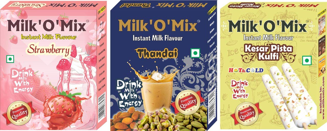 Milk'O'Mix Strawberry,Thandai And Kesar Pista Kulfi Instant Milk Flavour Drink Milk with Energy Box - 150 g Each (Pack of 2)-image-33