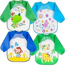 Vicloon Bavaglino a Manica,Set di 4 Bavaglino Bambini Impermeabile con Maniche Lunghe e Allacciatura Sulla Schiena, per Dipingere, Giocare e Mangiare Piccoli da 6 Mesi a 3 Anni