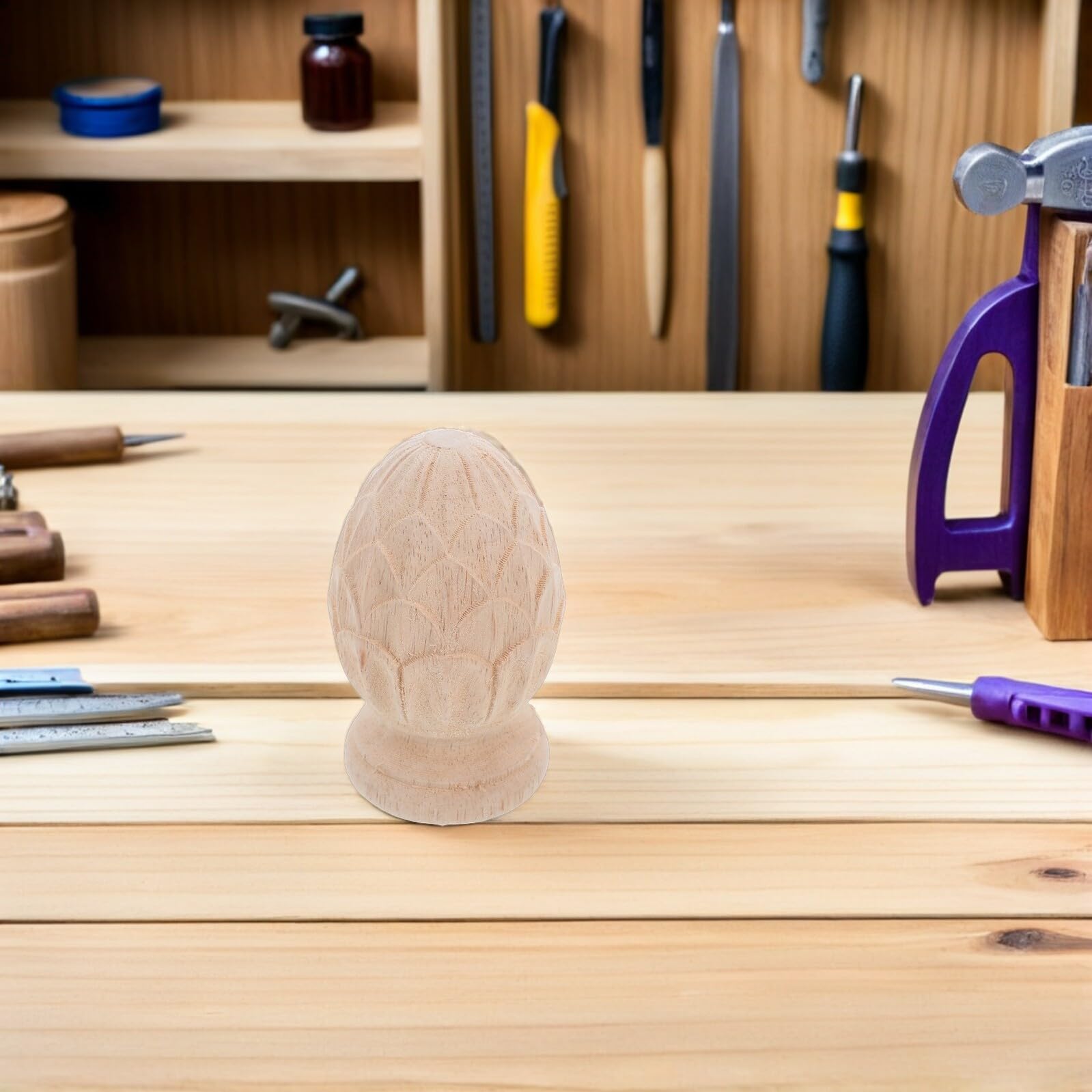 TOYANDONA Remates de Madera sin Terminar para Escaleras Huso de Madera Maciza Tallada en Forma de Piña Accesorios Decorativos Europeos para Columnas 2 Piezas 8X12 CM Bricolaje y Artesanía