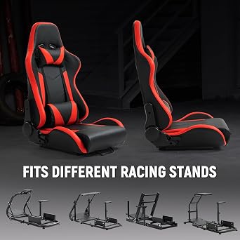 Dardoo Racing Bucket Seat with Adjustable Double Slide Adapt Gaming Simulator Cockpit Racing Wheel Stand Chair Video Game Chairs Red