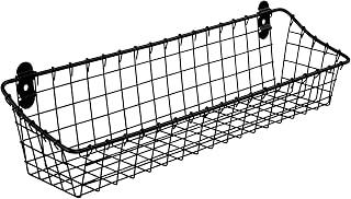 Spectrum Medium Matte Black Wire Wall Basket - Rustic Vintage Wall Mount Hanging Caddy for Kitchen Pantry Bathroom Storage