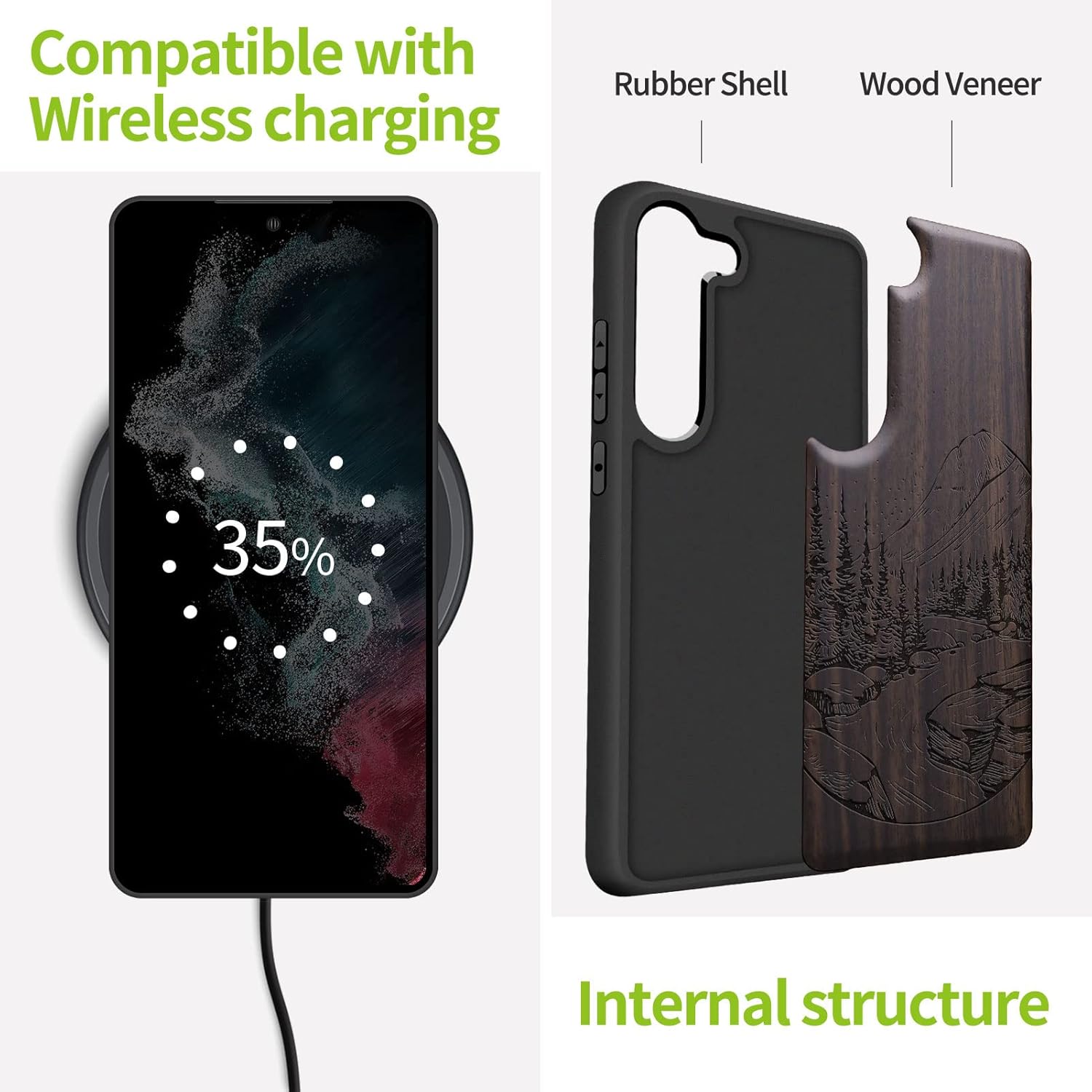 Carveit Wood Case for Galaxy S23 Case [Natural Wood & Black Soft TPU] Shockproof Protective Cover Unique & Classy Wooden Design Compatible with Samsung S23 (Natural Landscape-Blackwood)
