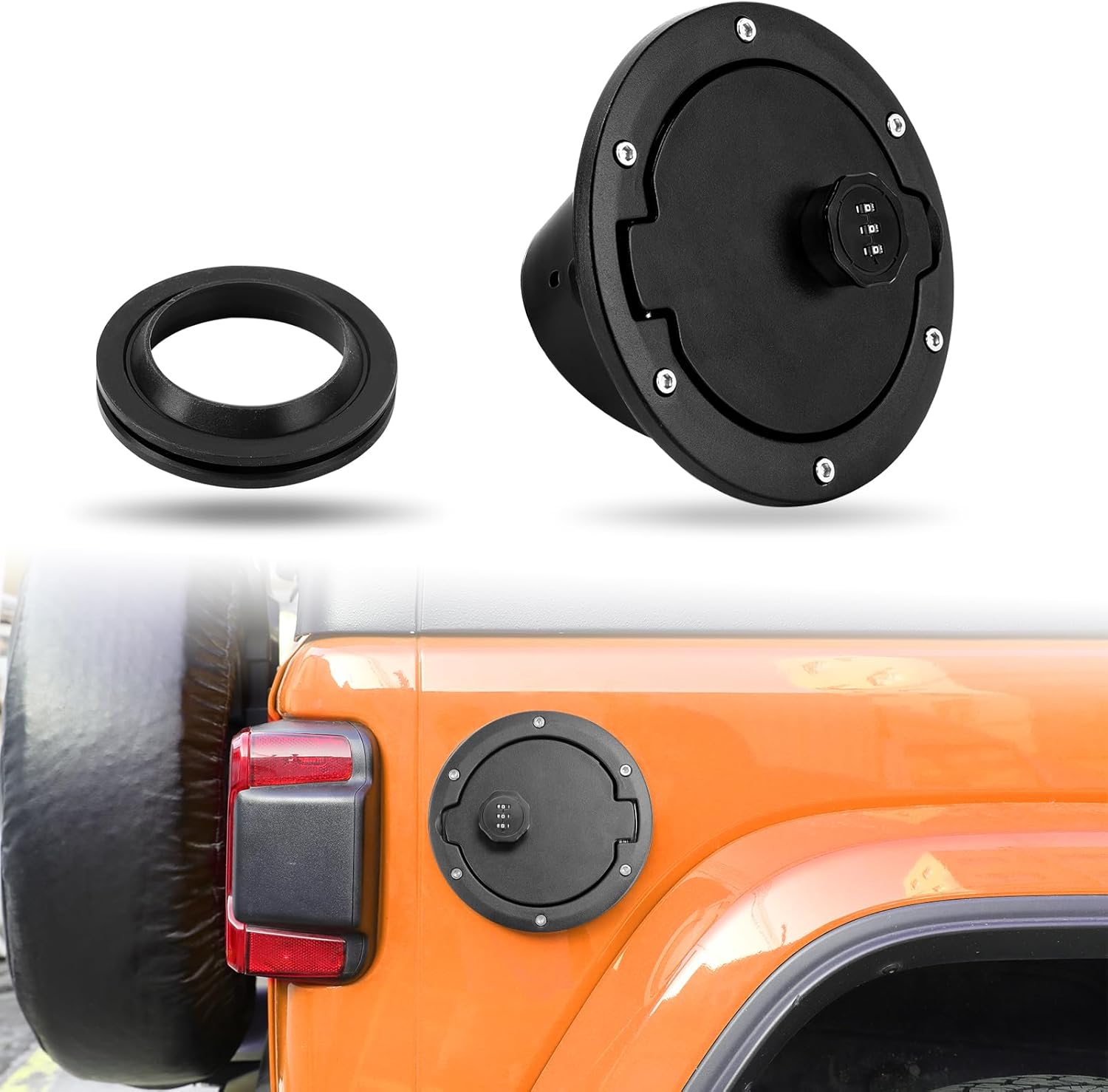 ROCCS Gas Tank Cap Cover Fuel Filler Door Combination Locking for Jeep Wrangler Accessories 2018-2023 2024 JL JLU 2/4 Door