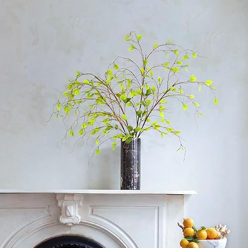 Miniatura 8 de EDIMENS 4 paquetes de ramas de ficus artificiales de 41.7 pulgadas, tallos sintéticos, ramas de eucalipto, ramas de hojas sintéticas, tallos verdes,