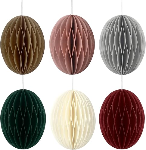 Tenare 24 piezas de adornos de huevos colgantes de Pascua, centros de mesa de panal de abeja 3D, pompones de papel de panal para guirnalda, fiesta