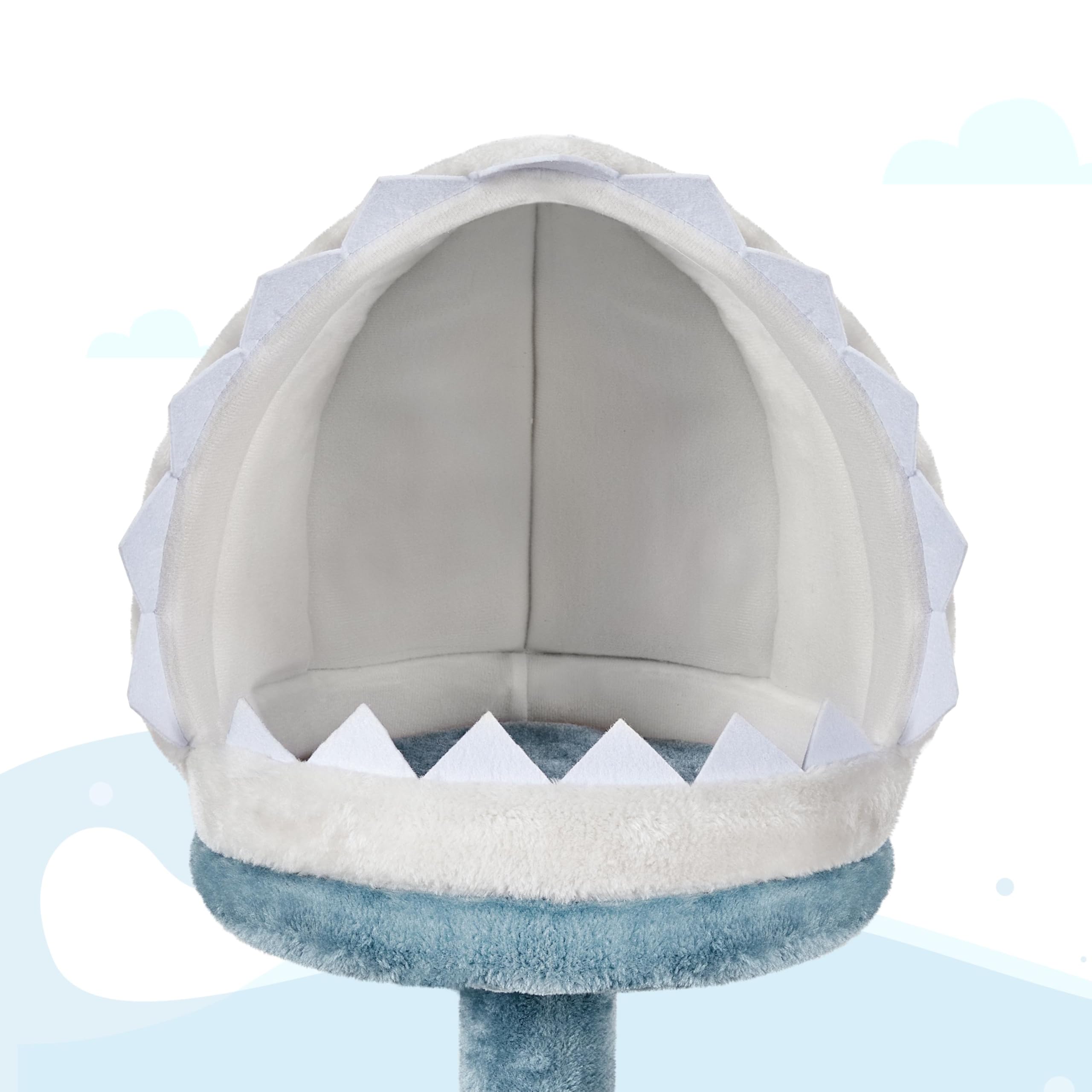 Abicain Arbre à Chat Tour pour Chat Multiniveau avec Niche Effet Requin, Hamac, Perchoir, Poteau en Sisal, 55 × 55× 115 cm, Bleu/Blanc