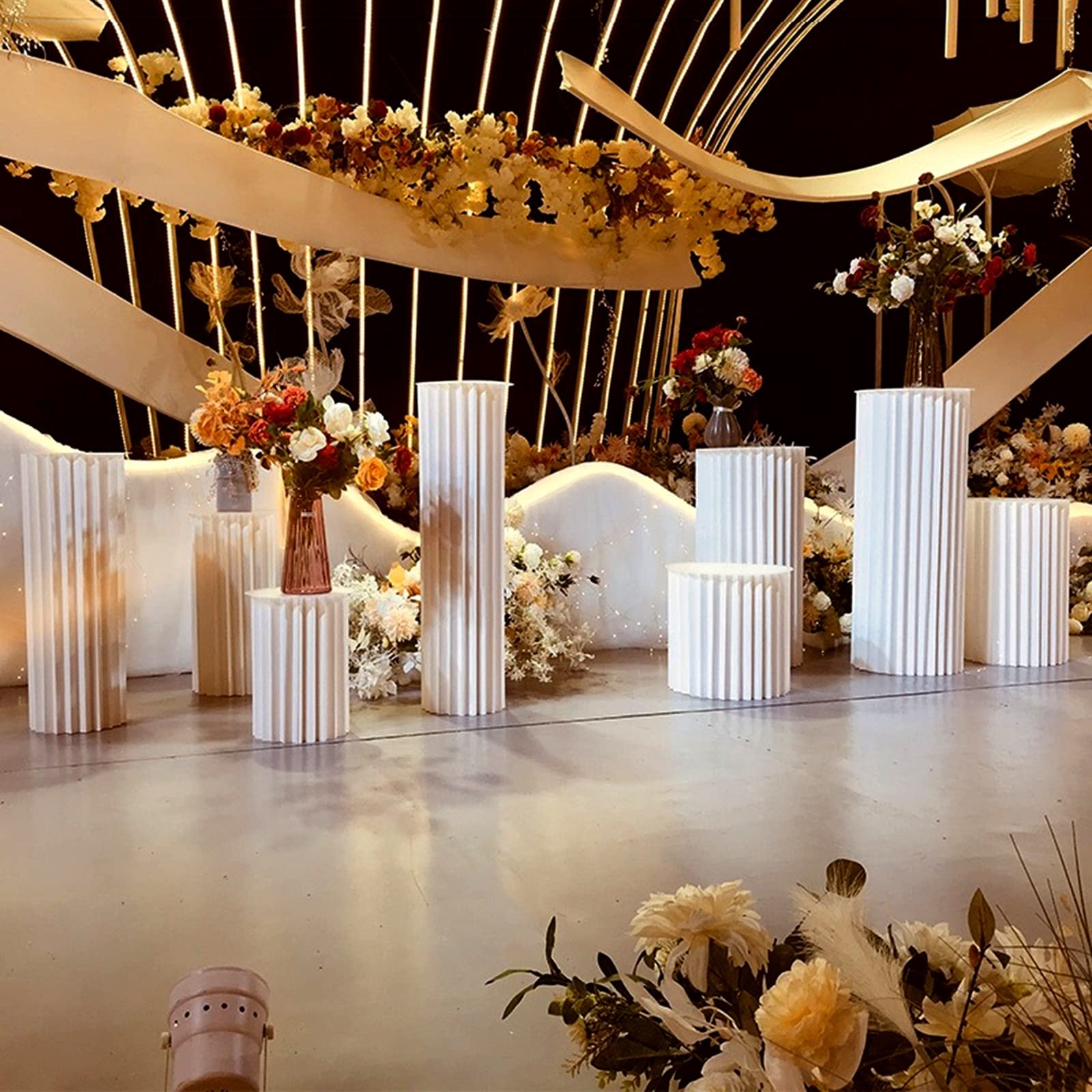 Składane stojaki cylindryczne, White Foldable Cylinder Pedestal Stand For Wedding, 30cm Diameter, 20-100cm Height, 5 Pcs(Small 3piece)